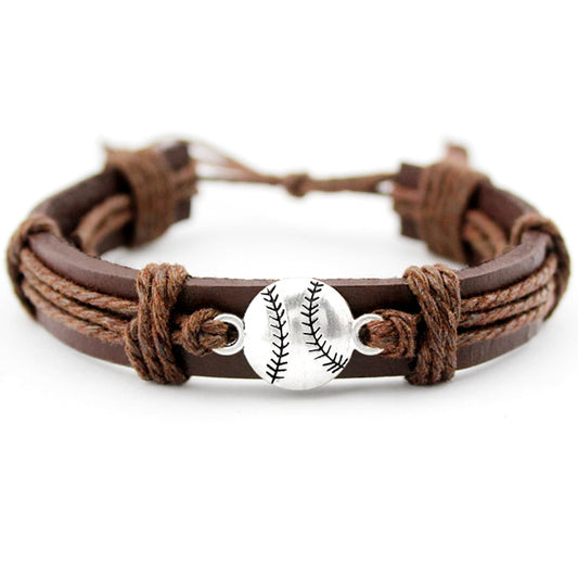 Baseball Charm Leather Bracelet