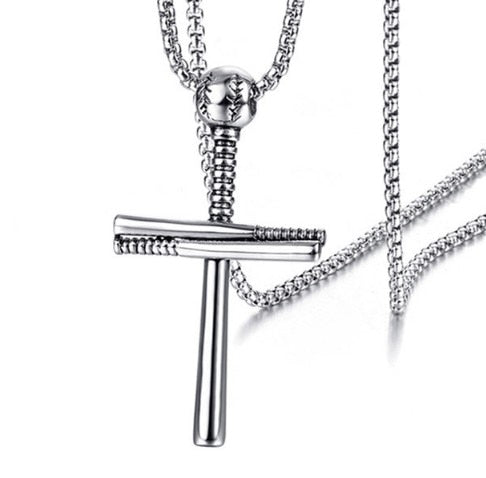 Baseball Cross Pendant Necklace Stainless (Gold Silver Black)