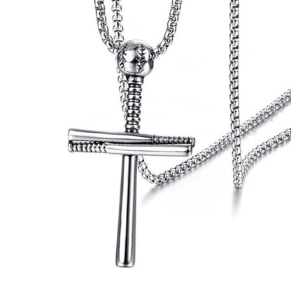 Baseball Cross Pendant Necklace Stainless (Gold Silver Black)