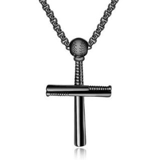Baseball Cross Pendant Necklace Stainless (Gold Silver Black)
