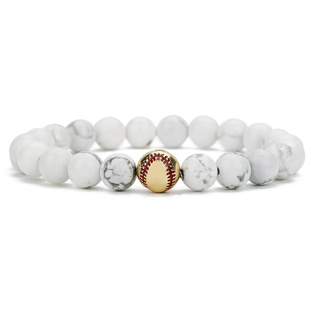 Natural Stone Beads Baseball Bracelet